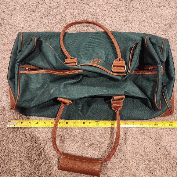 VTG Ralph Lauren Polo Bag Green Canvas Brown Leather Travel Duffel - Picture 1 of 7